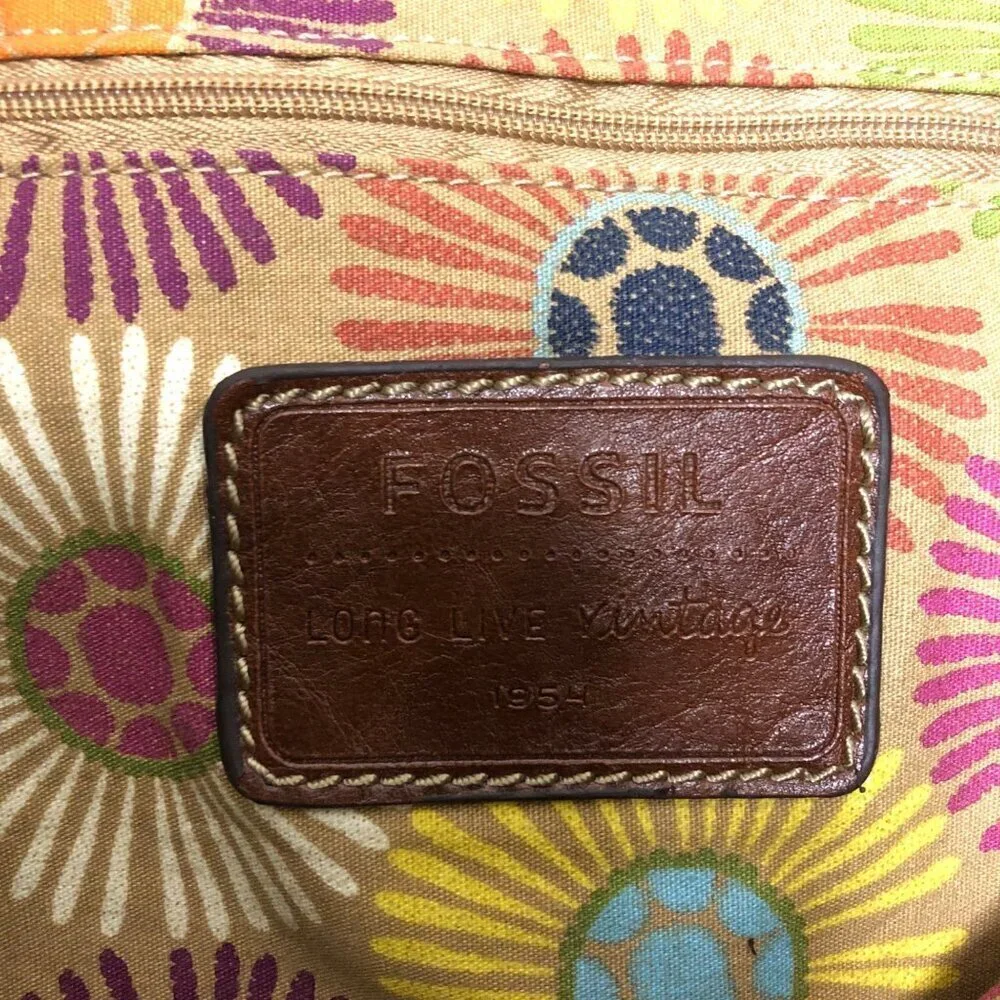 Fossil Straw Purse Shoulder Tote Bag Floral Woven Jute Handbag Boho Slouchy Hobo